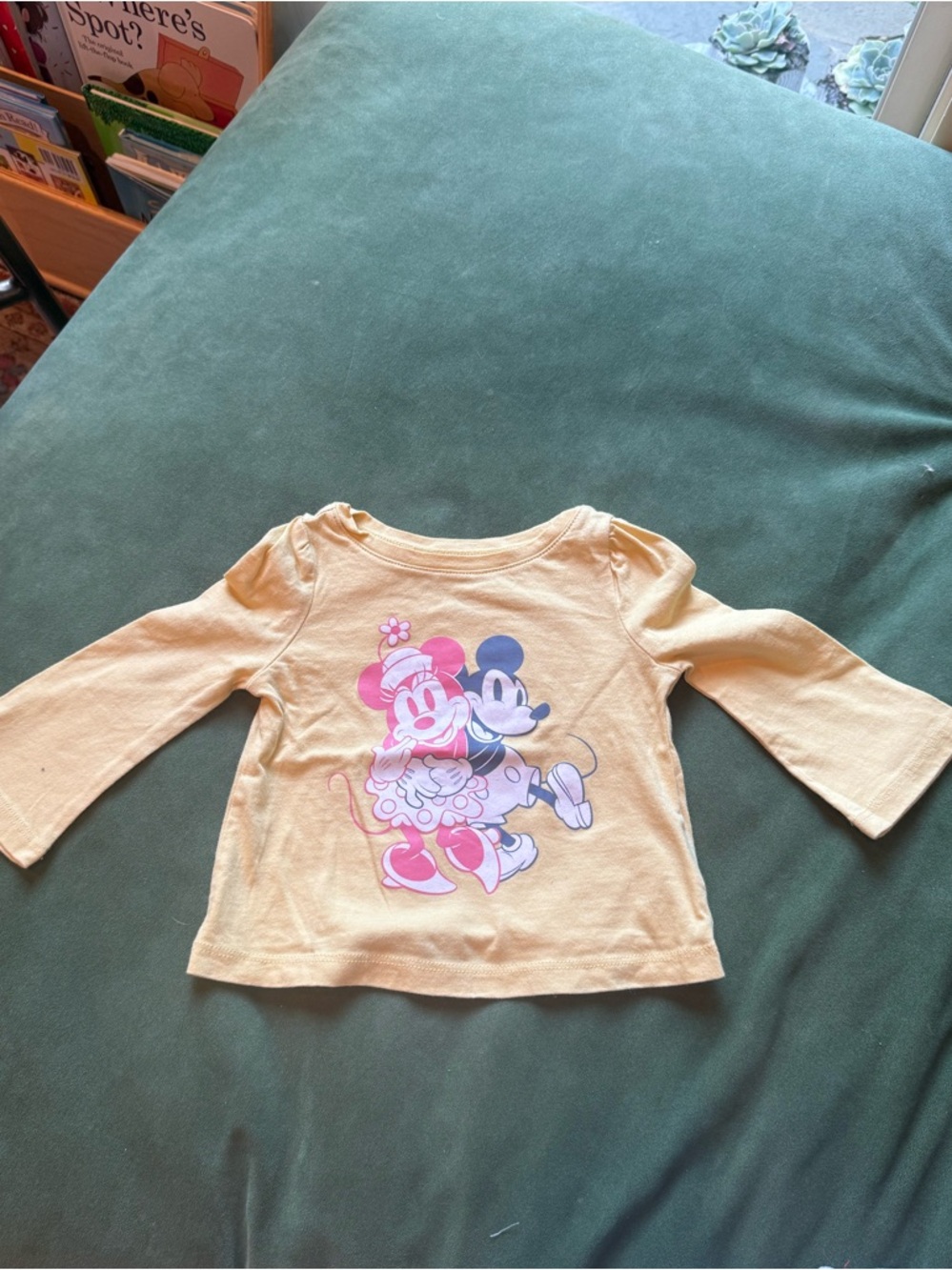 GAP Yellow Long-Sleeve Top with Pink & Blue Mickey & Minnie Graphic